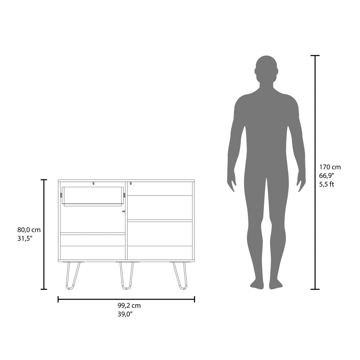 39" Wide White & Oak Console Table with 2 Cabinets, Drawer & Shelves A9796