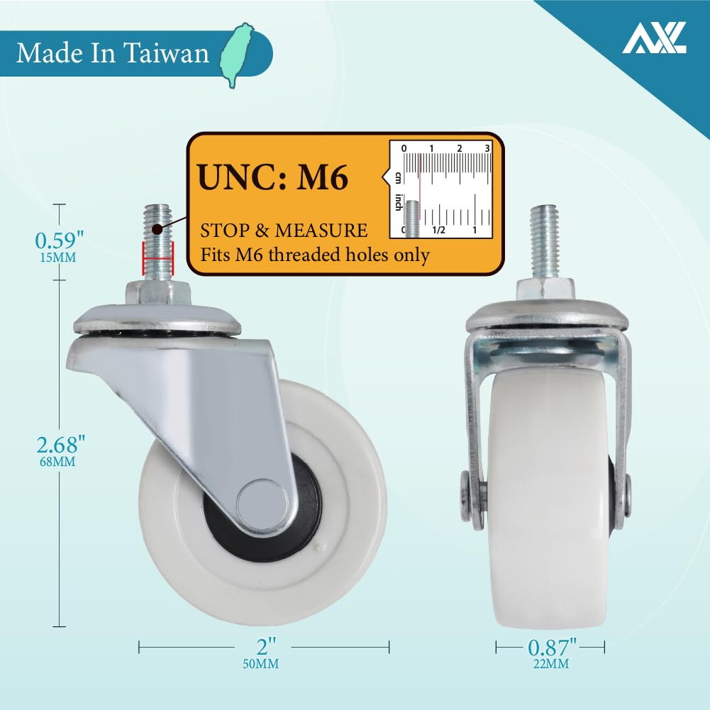 2 Inch PVC Threaded Stem Caster Wheels, Set of 4 F316