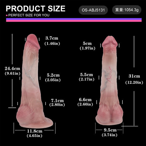12 Inch Curved Dual Density Liquid Silicone Dildo with Suction Cup F784