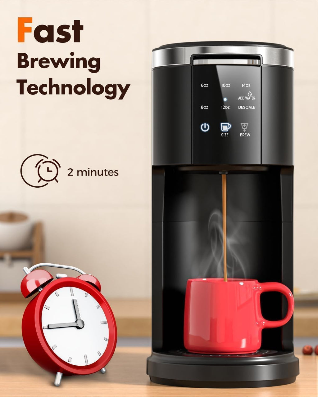 Single Serve 2 in 1 Pod Coffee Maker, 6 to 14oz, Black Q74131