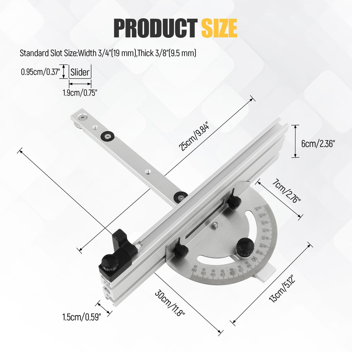 Table Saw Miter Gauge System with Miter Fence, 120° Angle Stops Adjustable, 250mm I12588