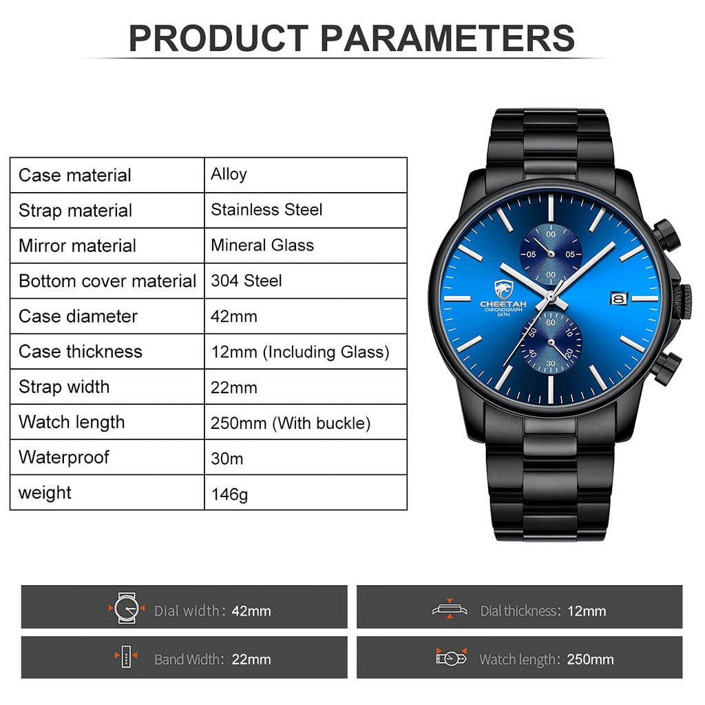 Mens Stainless Steel Waterproof Chronograph Quartz Watch H9245