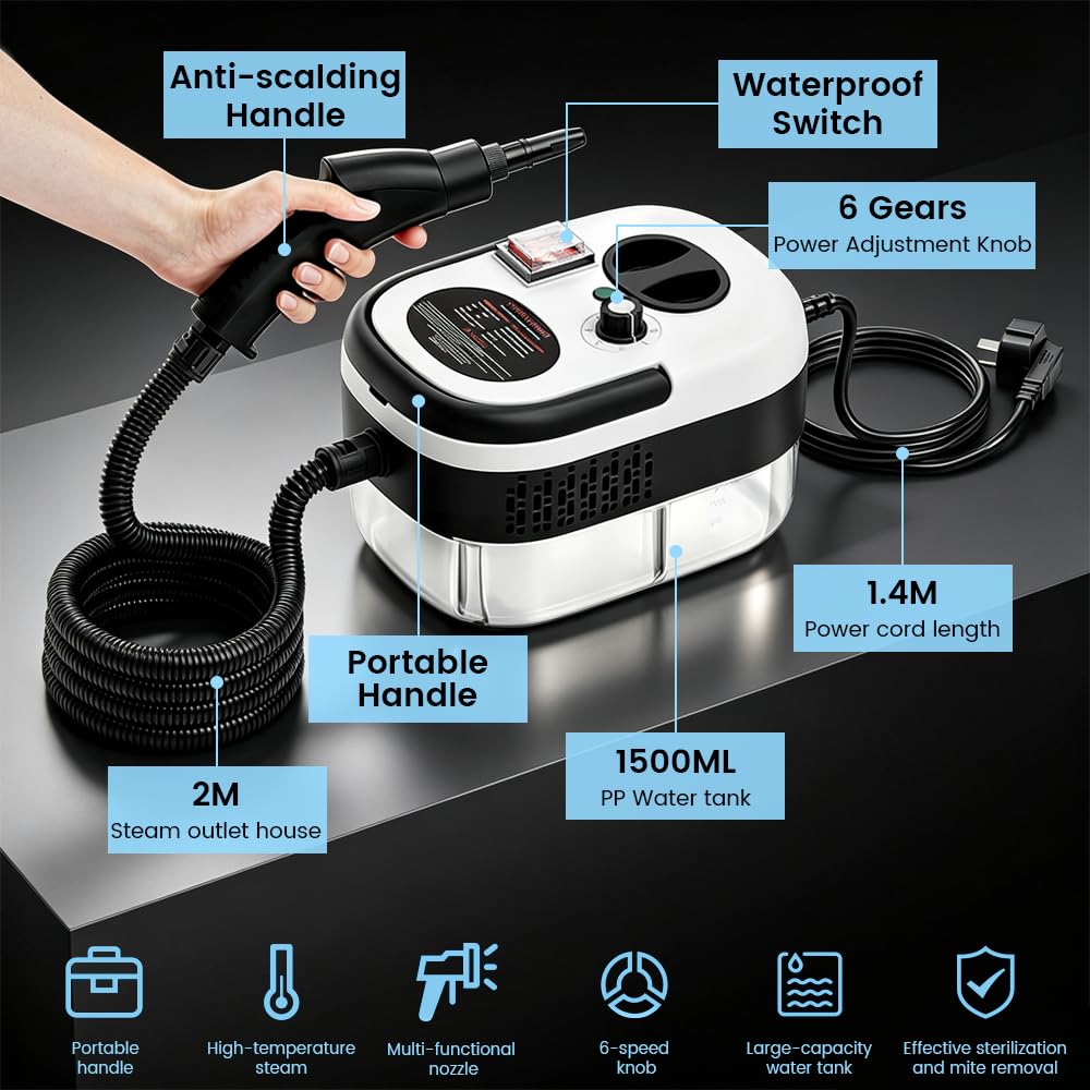 1.5L Handheld Steam Cleaner with 9pcs Accessories P346