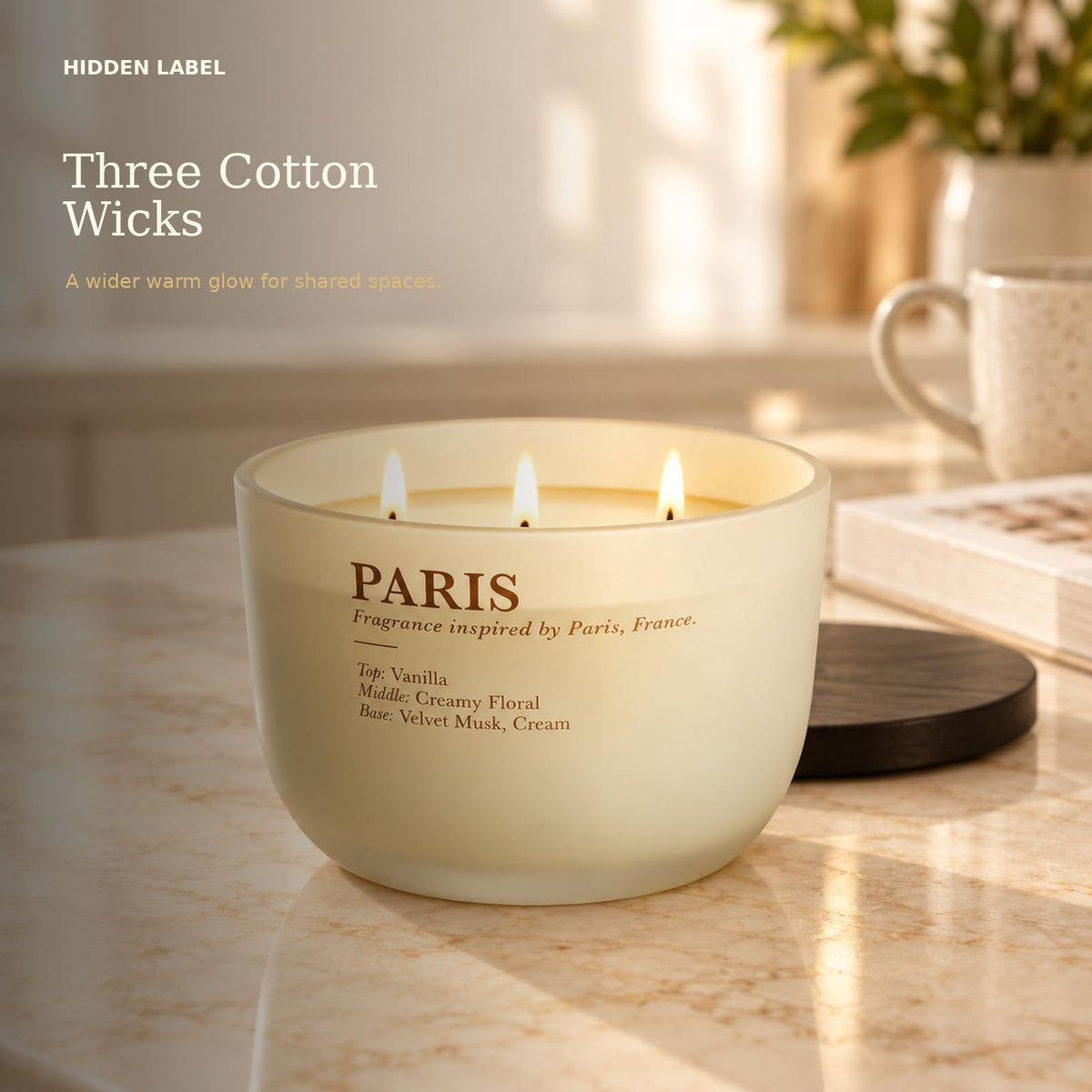 Vanilla Cream Scented Candle, 16 oz, 3-Wick Soy Wax H83302