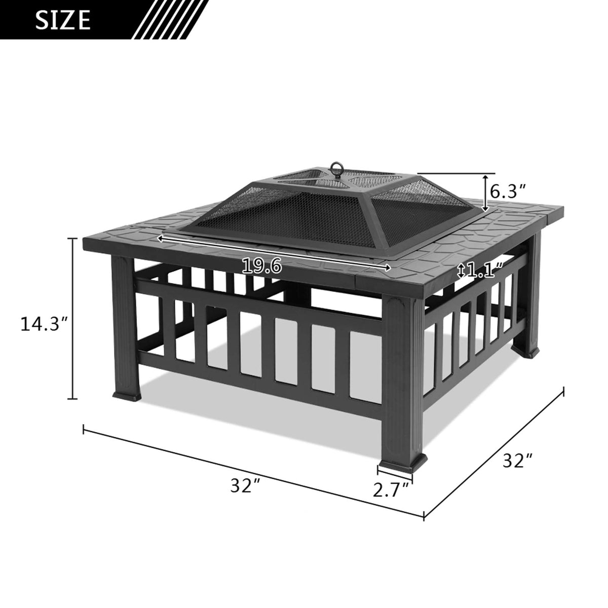 32in Square Metal Fire Pit Table S924