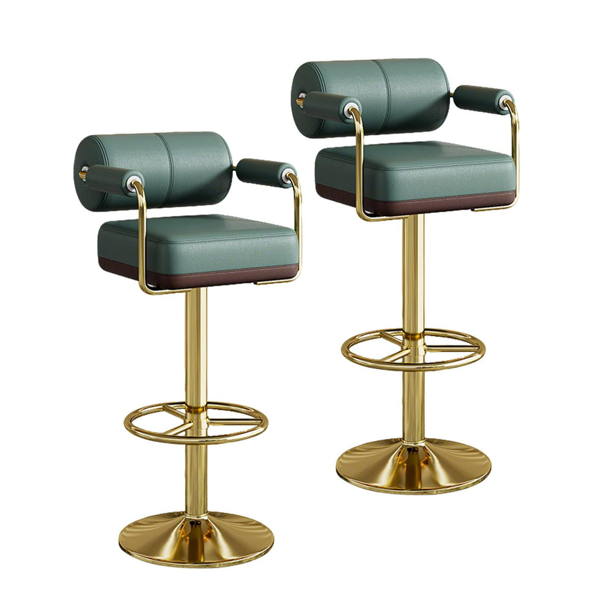Set of 2 Green Adjustable PU Leather Bar Stools S381