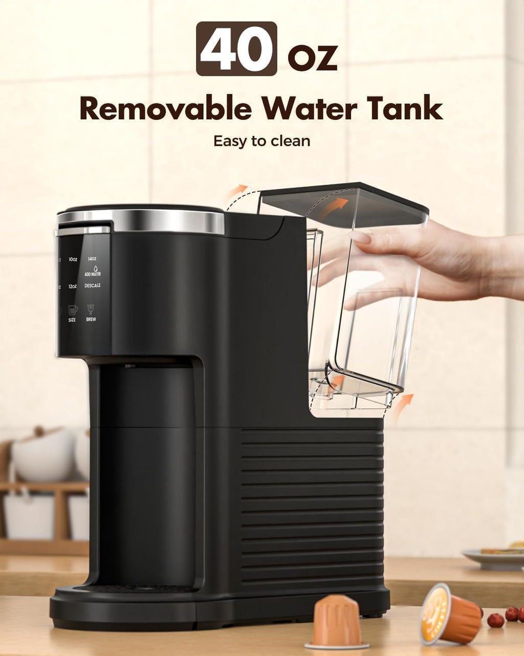 Single Serve 2 in 1 Pod Coffee Maker, 6 to 14oz, Black Q74131