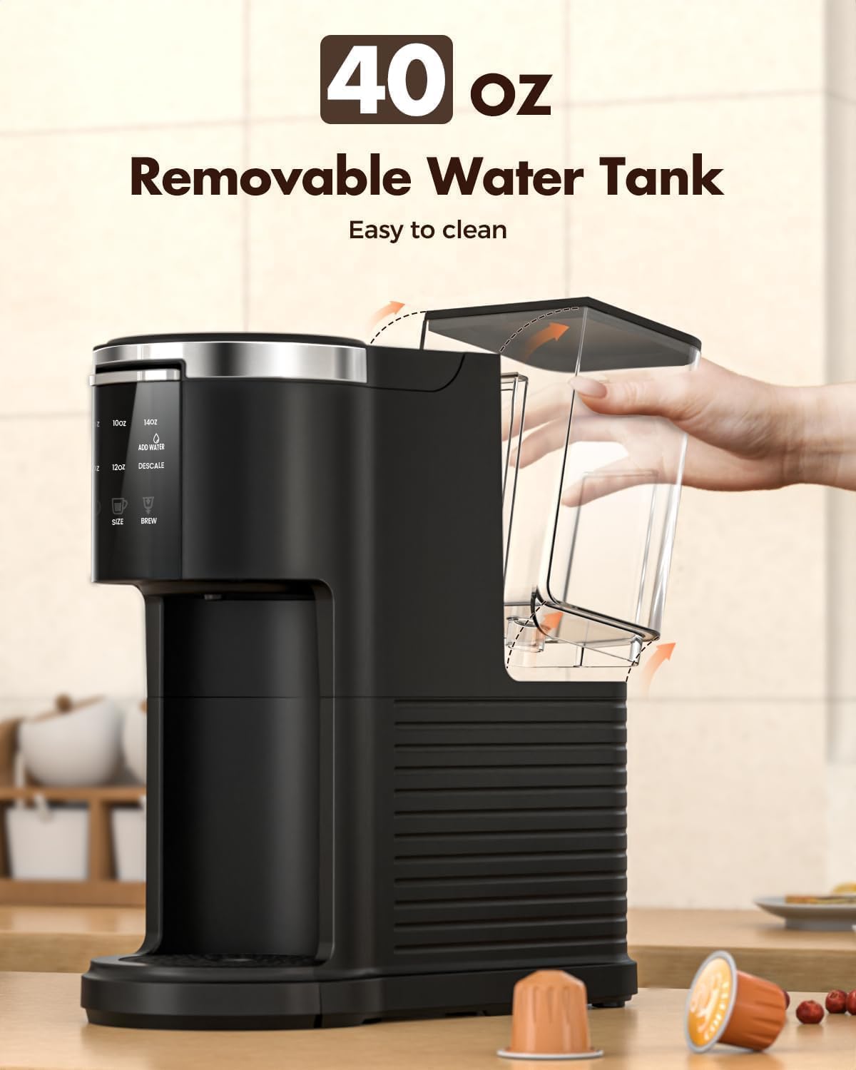 Single Serve 2 in 1 Pod Coffee Maker, 6 to 14oz, Black Q74131