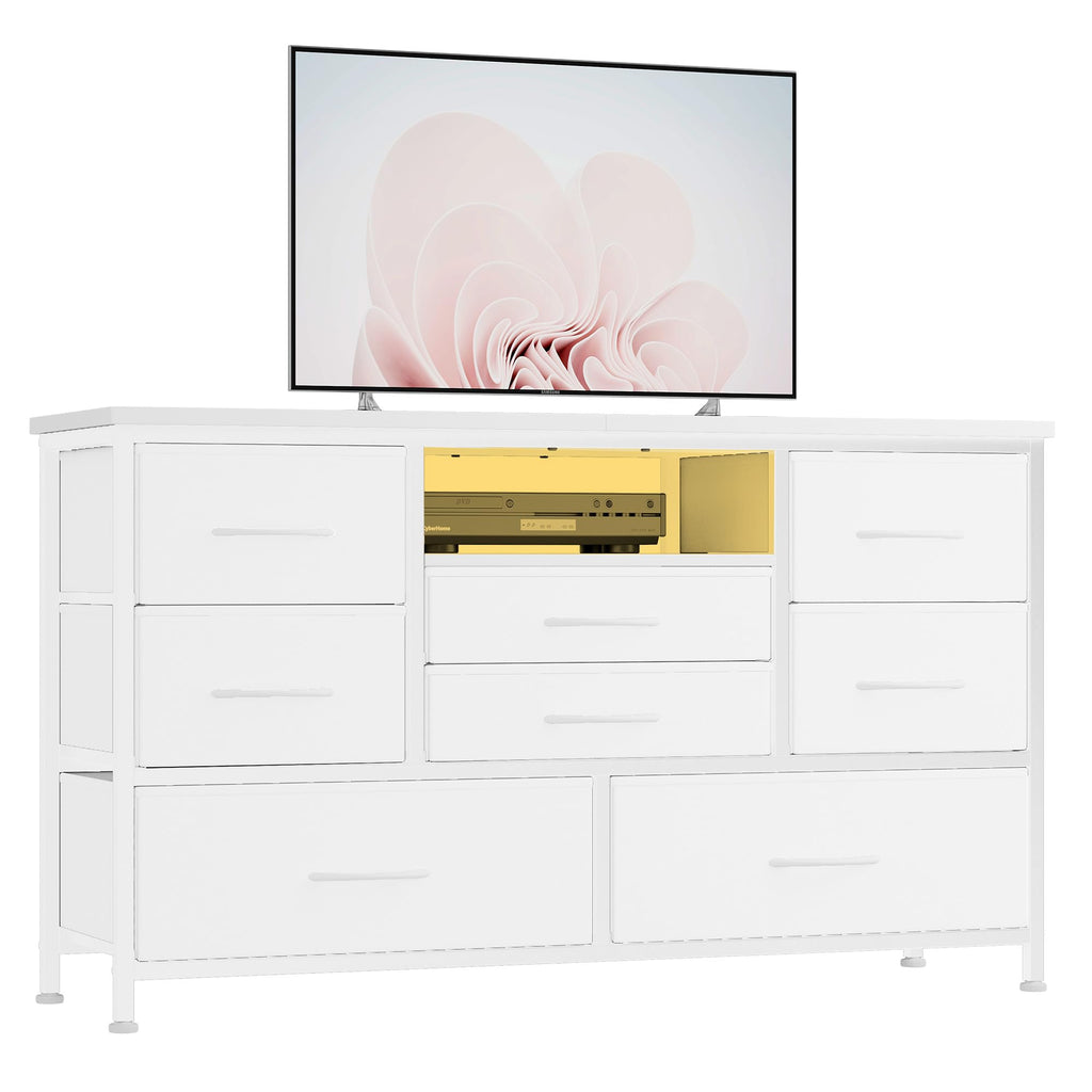 8 Drawer LED TV Stand Dresser with Charging Station L609