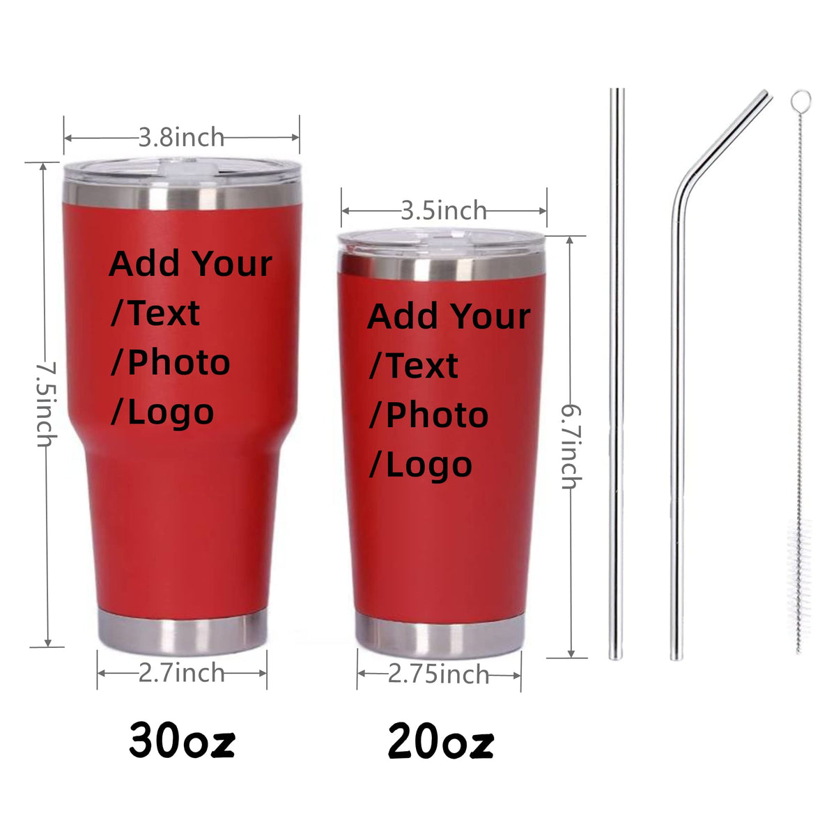 20oz/30oz Stainless Steel Tumbler with Lid & Straw F63860