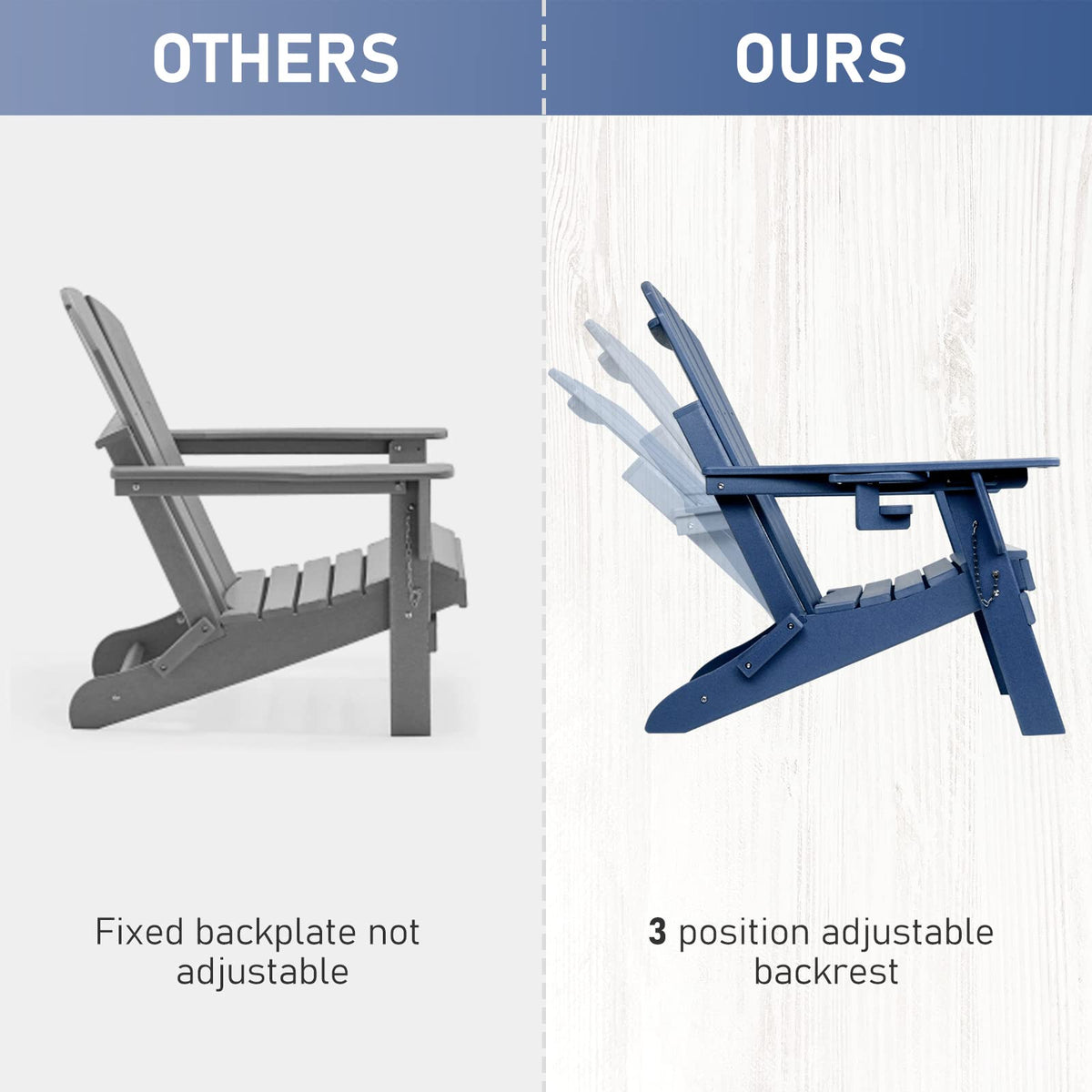 Oversized Folding Adirondack Chair Set of 4 with Adjustable Backrest B573041