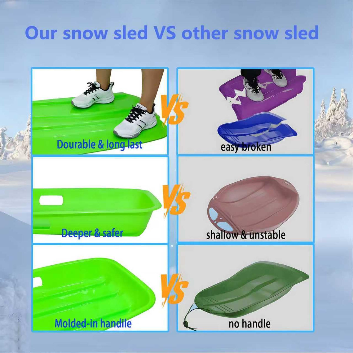 35 Inch 2-Person Plastic Snow Sled with Pull Rope O20801