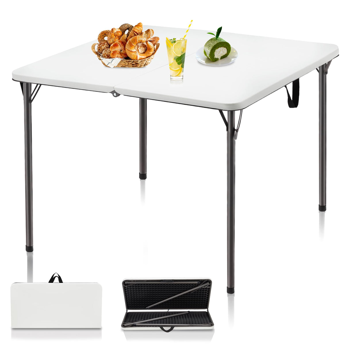 34" White Folding Card Table with Carrying Handle T343