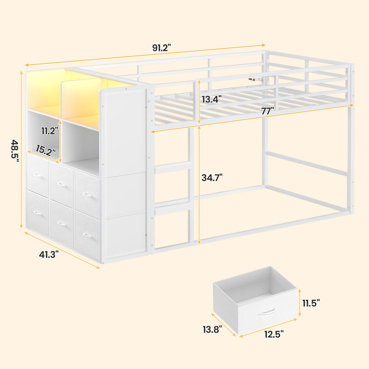 Twin Over Twin Bunk Bed with 6 Storage Drawers Q5836