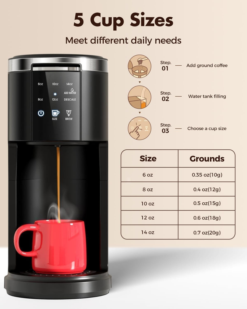 Single Serve 2 in 1 Pod Coffee Maker, 6 to 14oz, Black Q74131