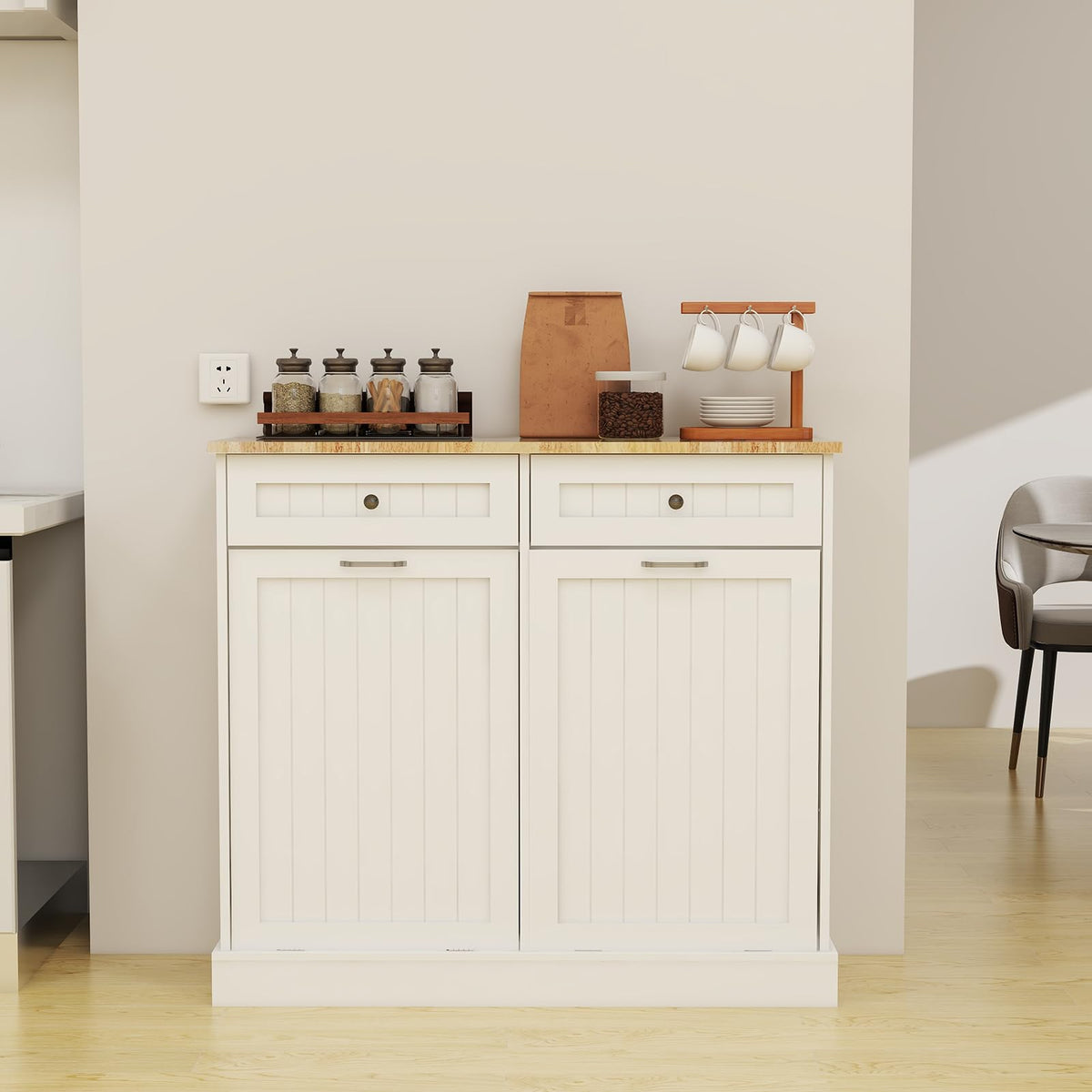 White Double Tilt Out Trash Cabinet with 2 Drawers Y672