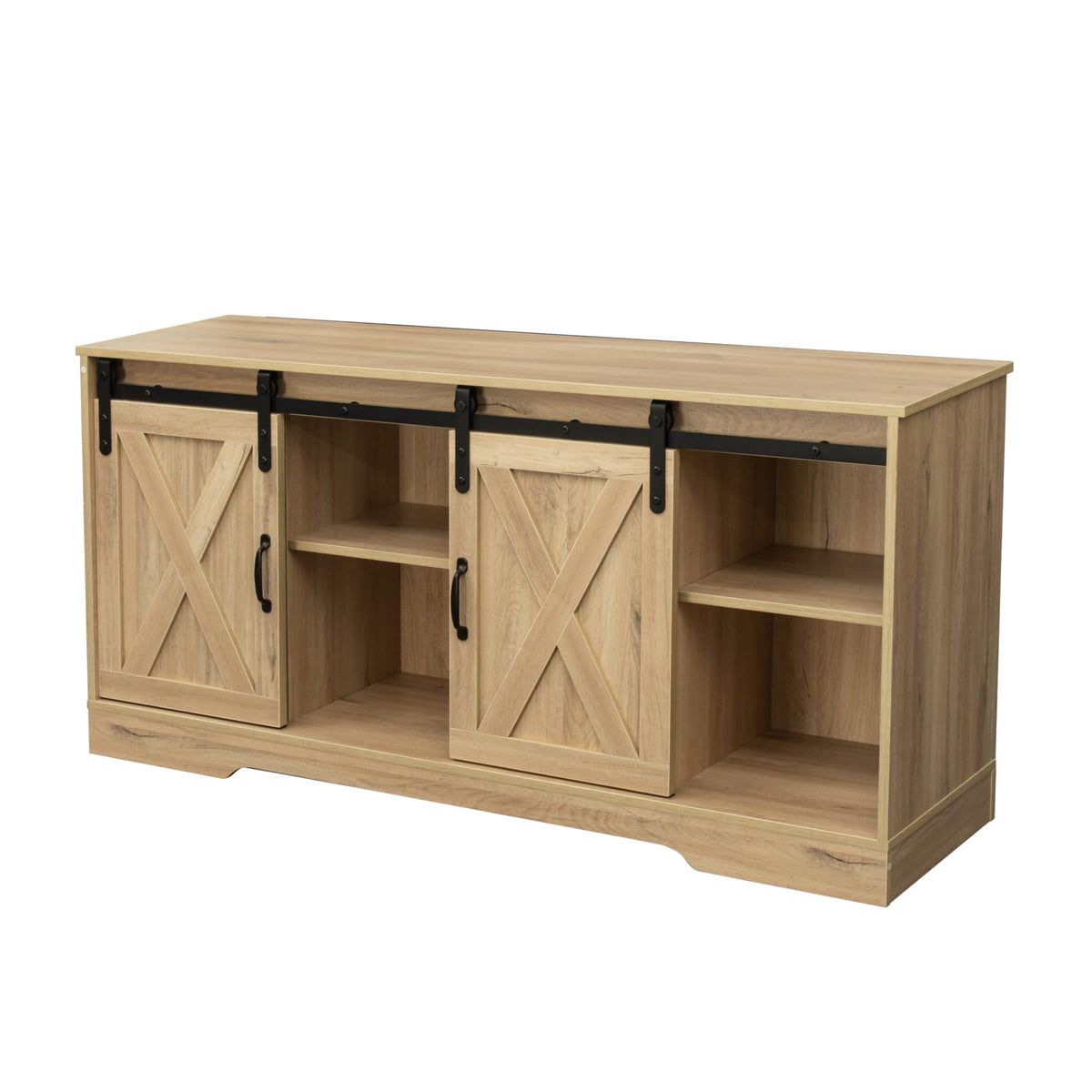 Sliding Barn Door Wood TV Stand with Adjustable Shelves I91686