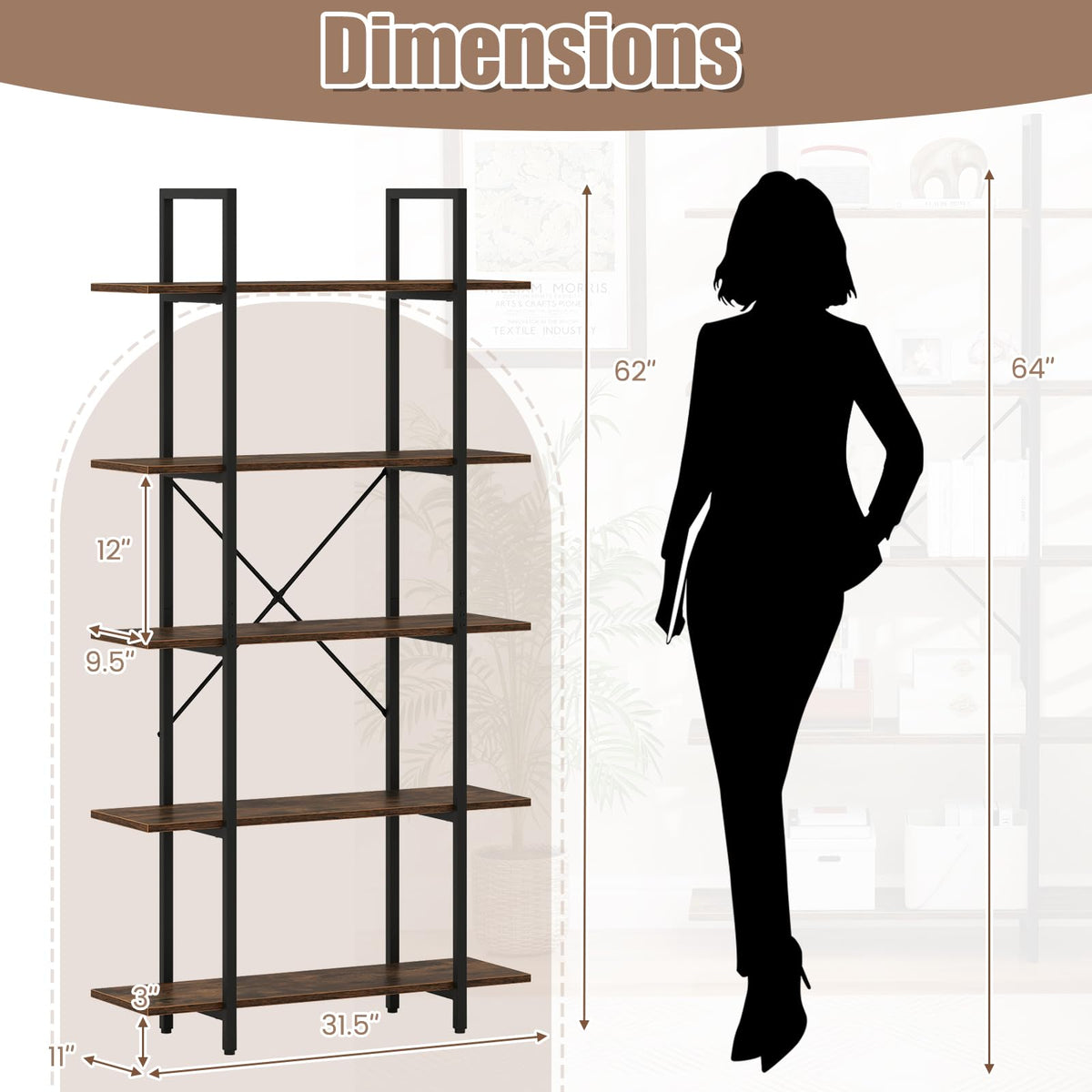 5-Tier Industrial Bookshelf L6314