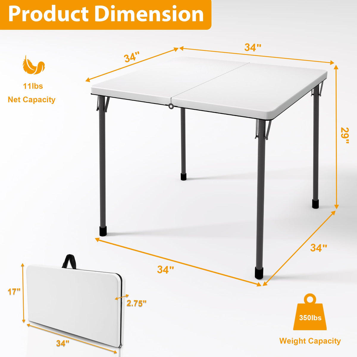 34" White Folding Card Table with Carrying Handle T343