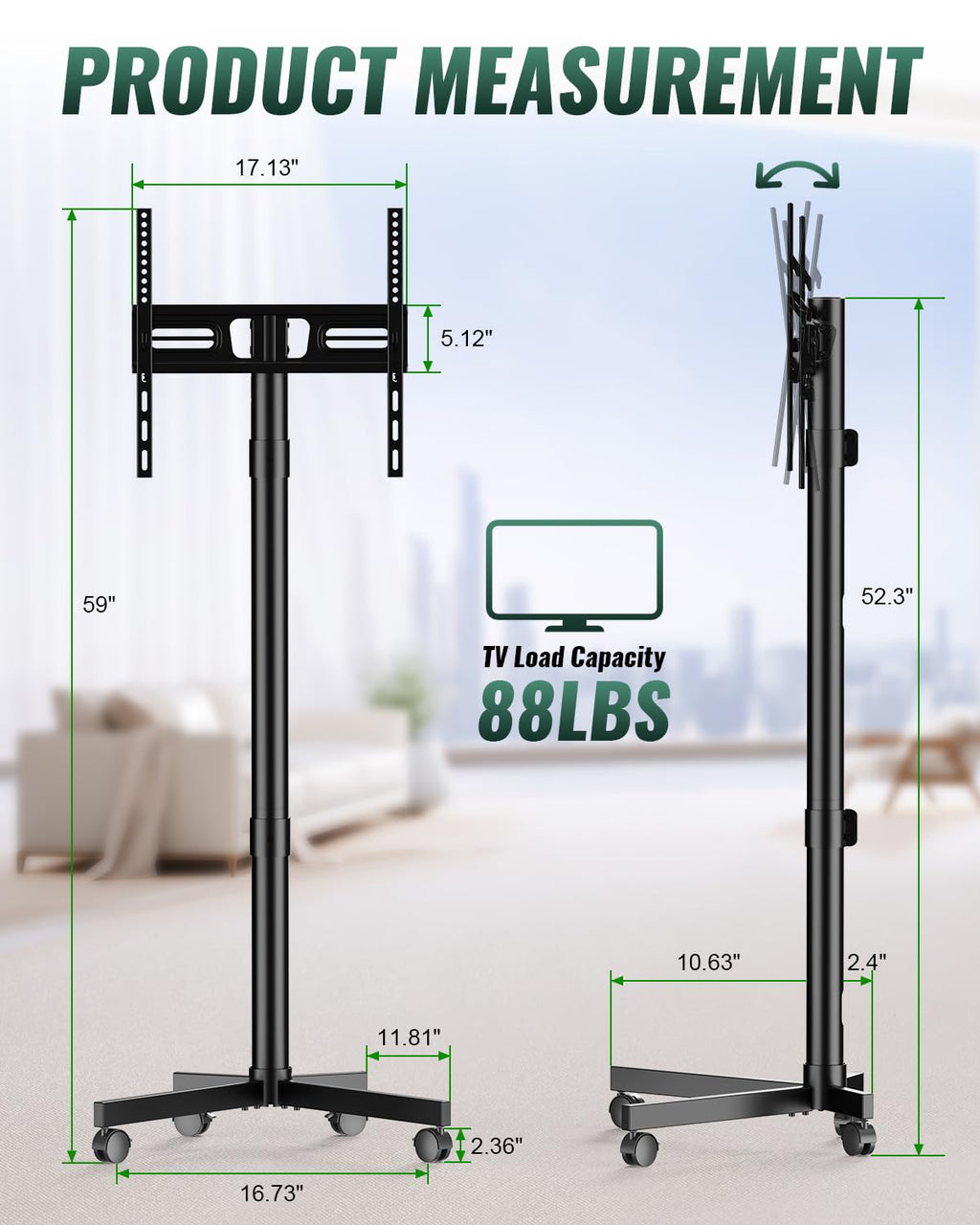 Rolling TV Stand on Wheels for 23-60 Inch TV Q468