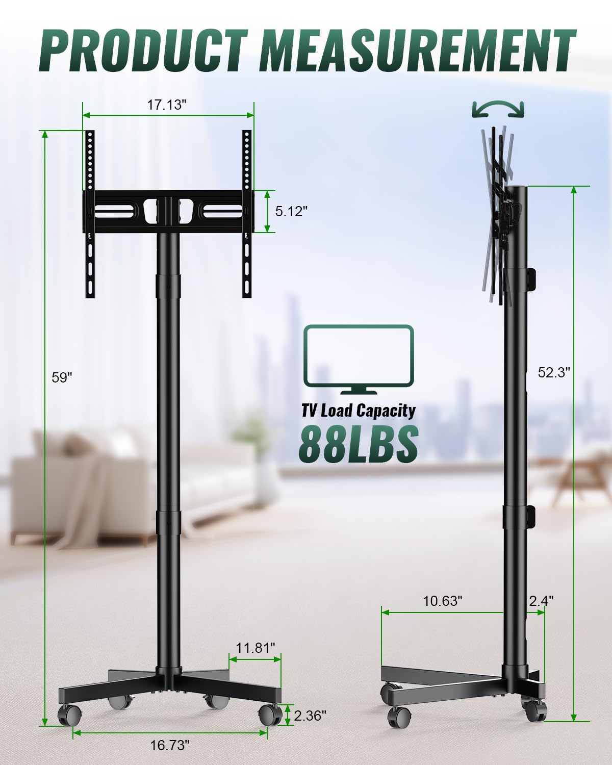 Rolling TV Stand on Wheels for 23-60 Inch TV Q468
