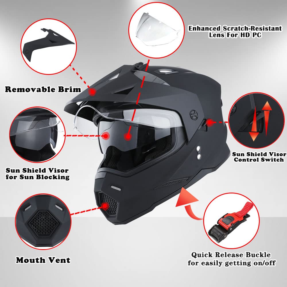 Dual Sport Motorcycle Full Face Helmet Dual Visor B5949