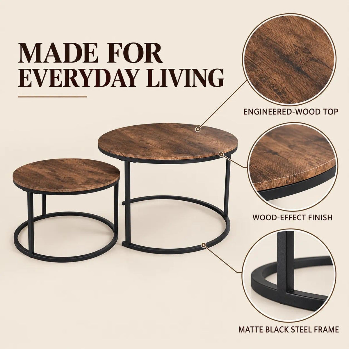 Round Nesting Coffee Table Set of 2 G574800