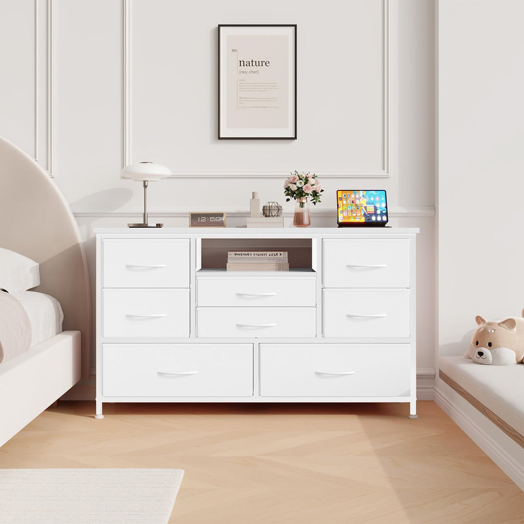 8 Drawer LED TV Stand Dresser with Charging Station L609