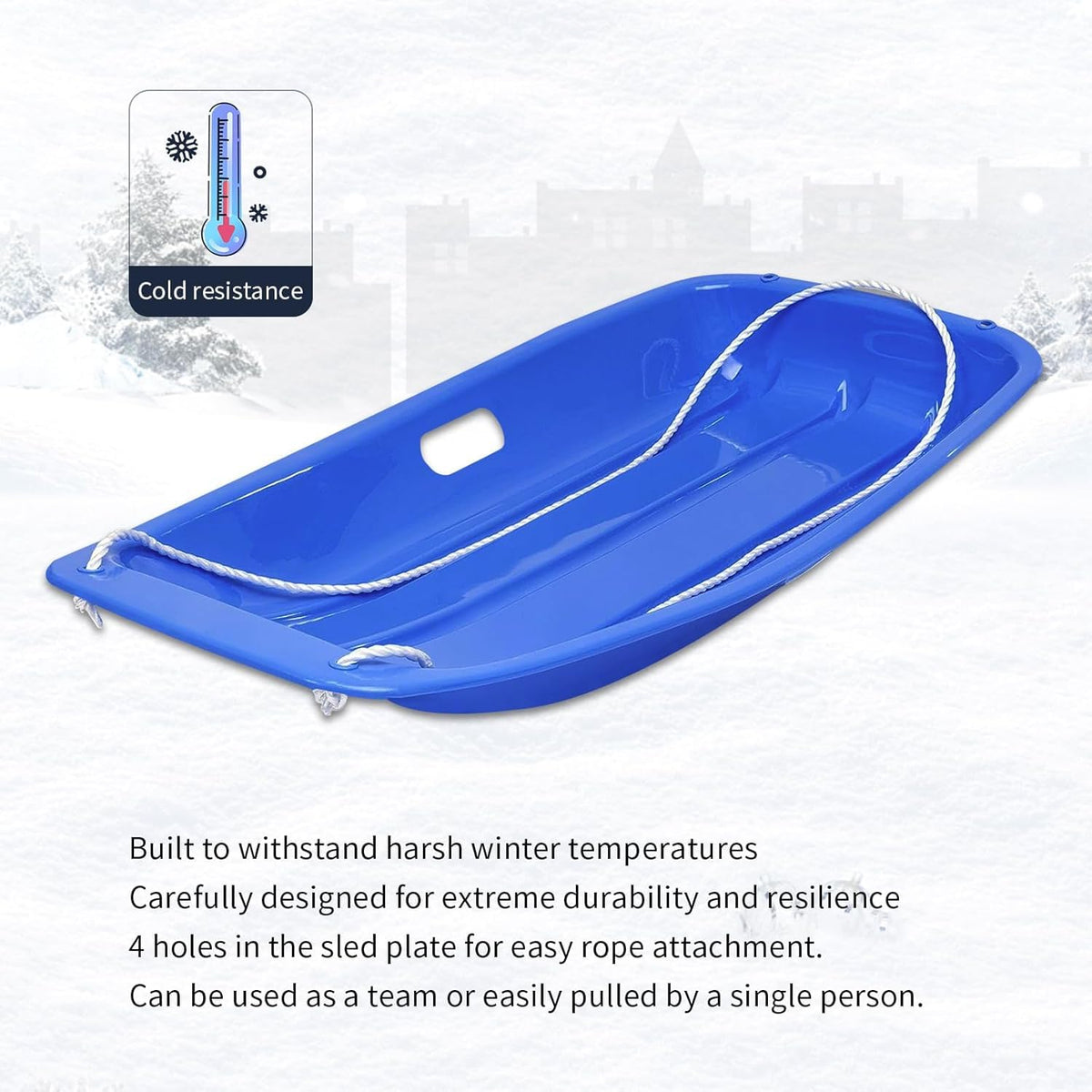 35 Inch 2-Person Plastic Snow Sled with Pull Rope O20801