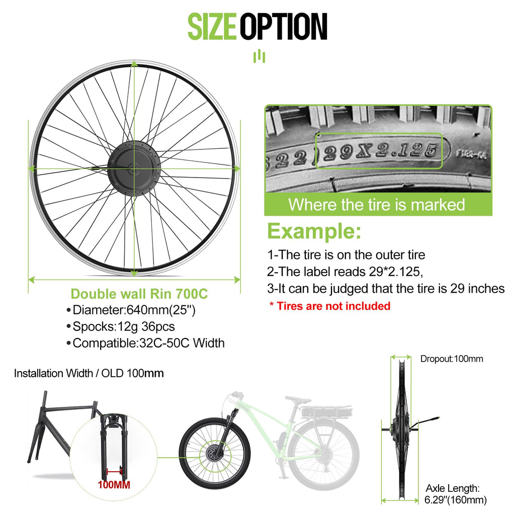 48V 500W Front Hub Motor Ebike Conversion Kit T842