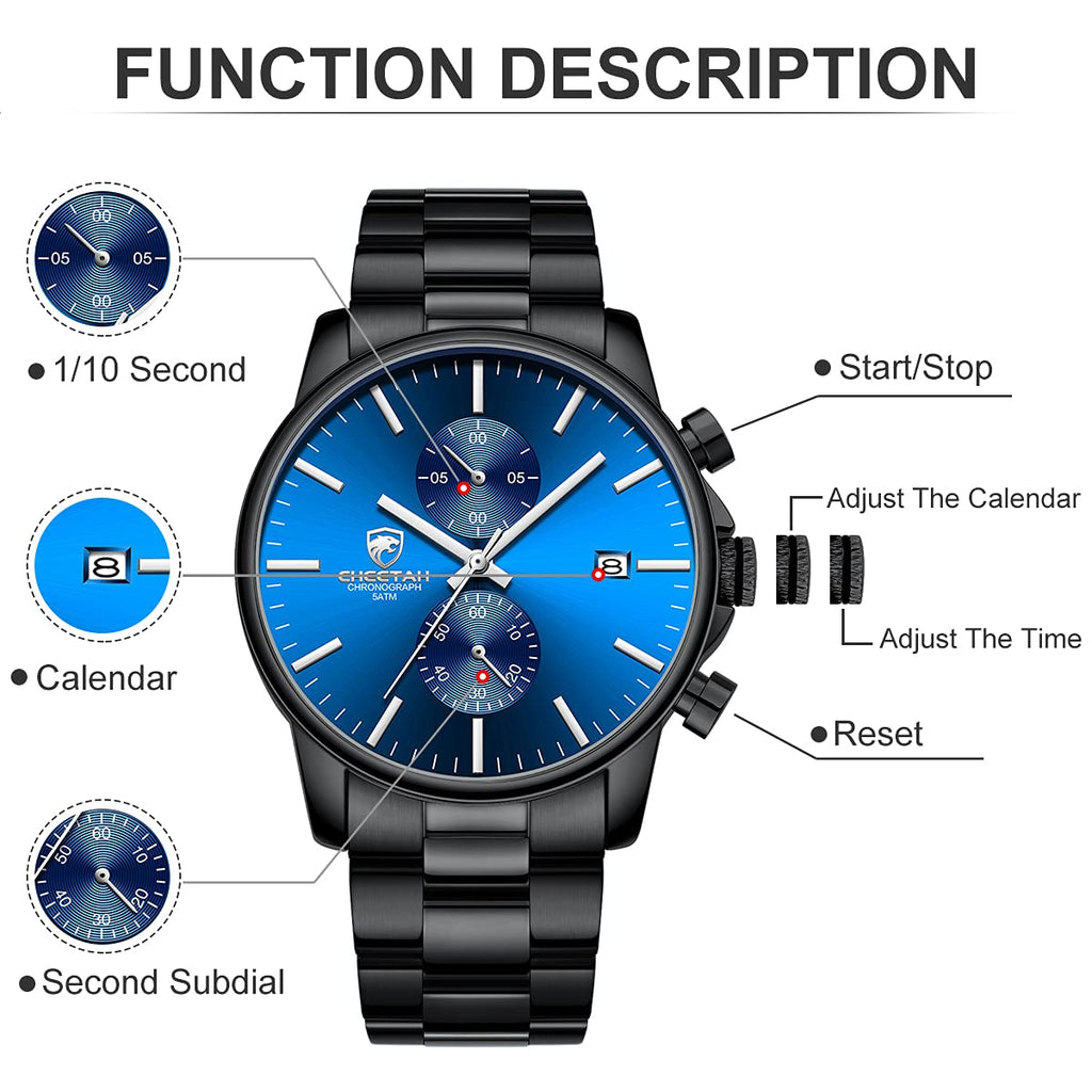 Mens Stainless Steel Waterproof Chronograph Quartz Watch H9245