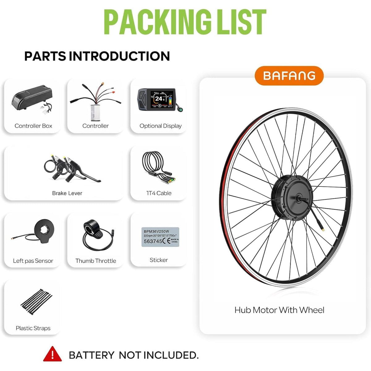 48V 500W Front Hub Motor Ebike Conversion Kit T842