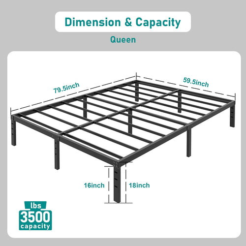 18 Inch Queen Metal Platform Bed Frame Heavy Duty Black B5142
