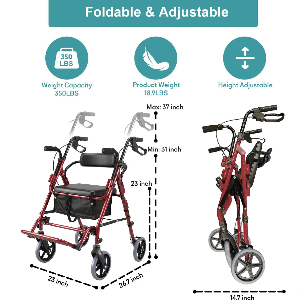 2-in-1 Rollator Walker with Seat M839