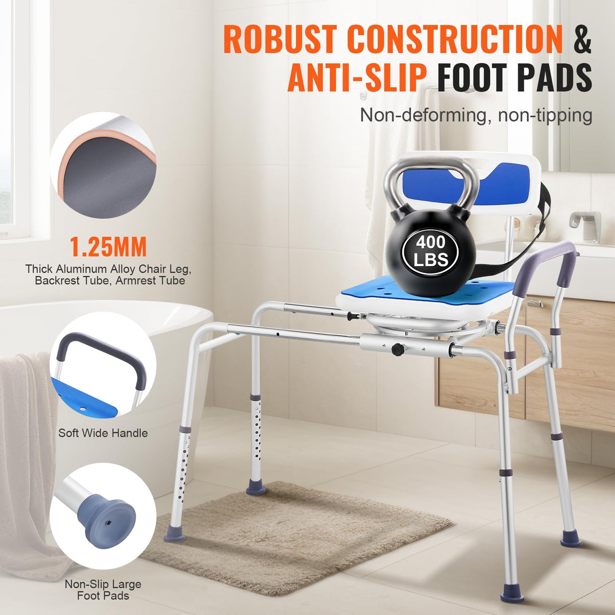Sliding Tub Transfer Bench with 360 Degree Swivel Seat J115