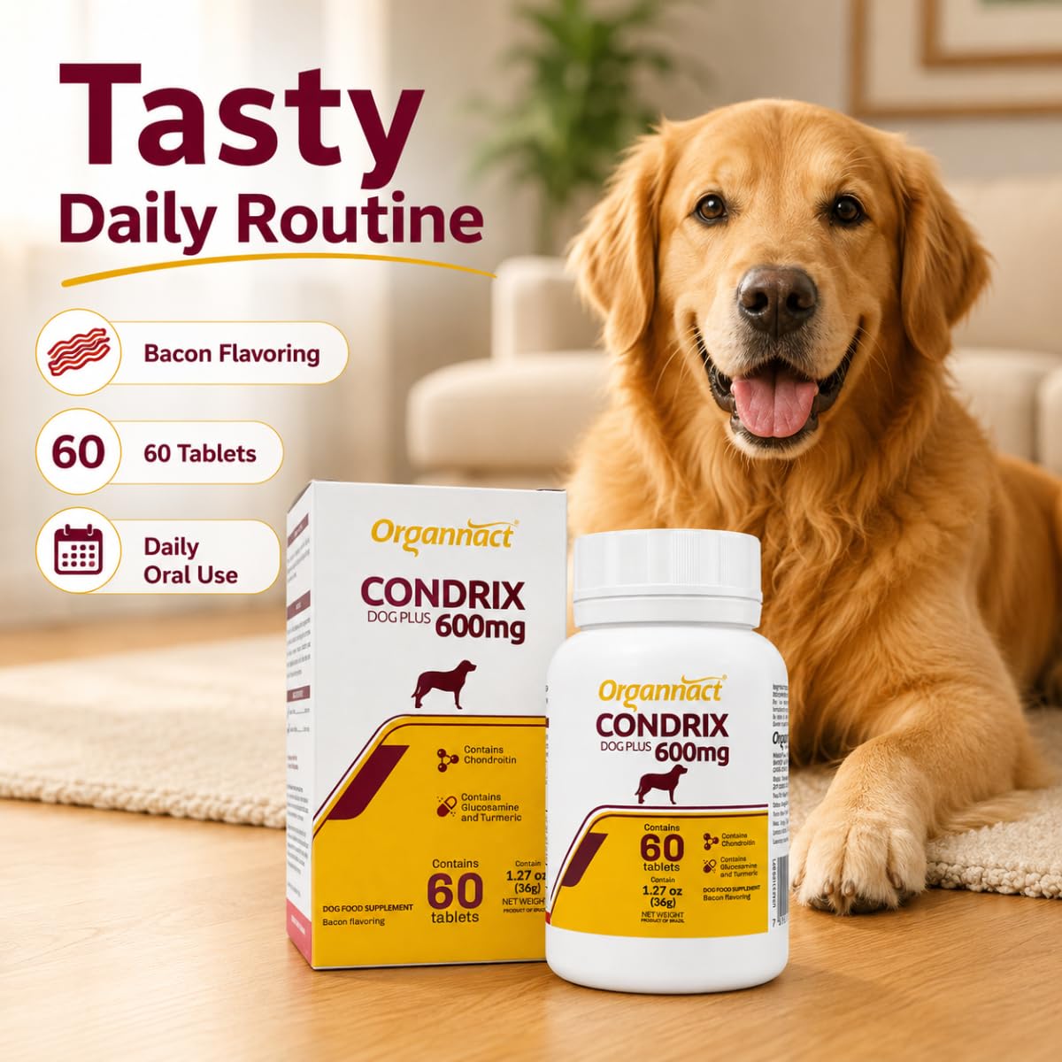 Bacon Flavored Glucosamine Chondroitin Turmeric Dog Supplement 60 Count V72125