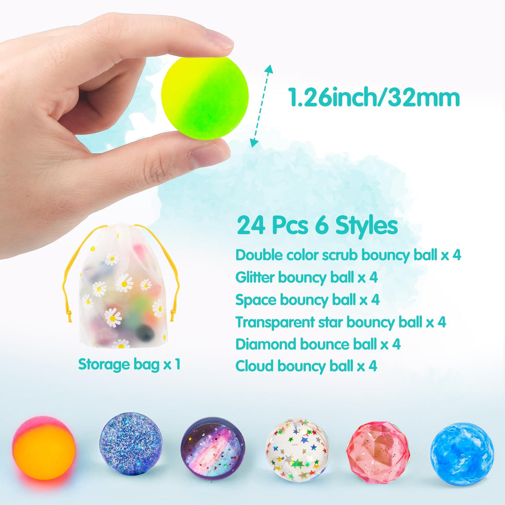 24 Pieces Bouncy Balls 32mm 6 Styles H777667