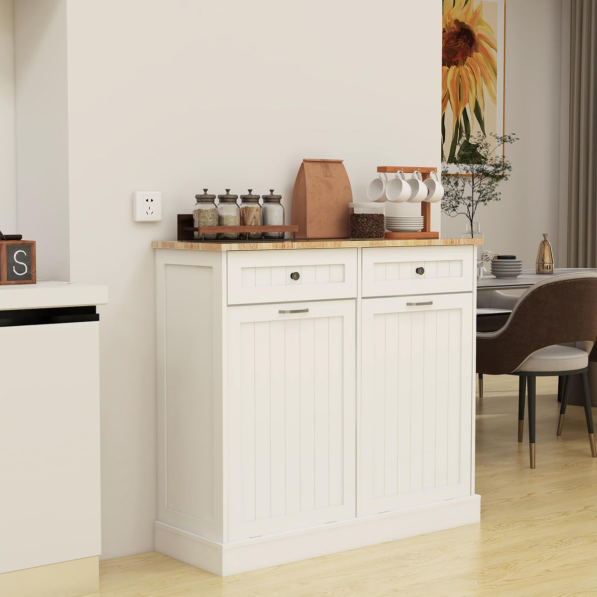 White Double Tilt Out Trash Cabinet with 2 Drawers Y672
