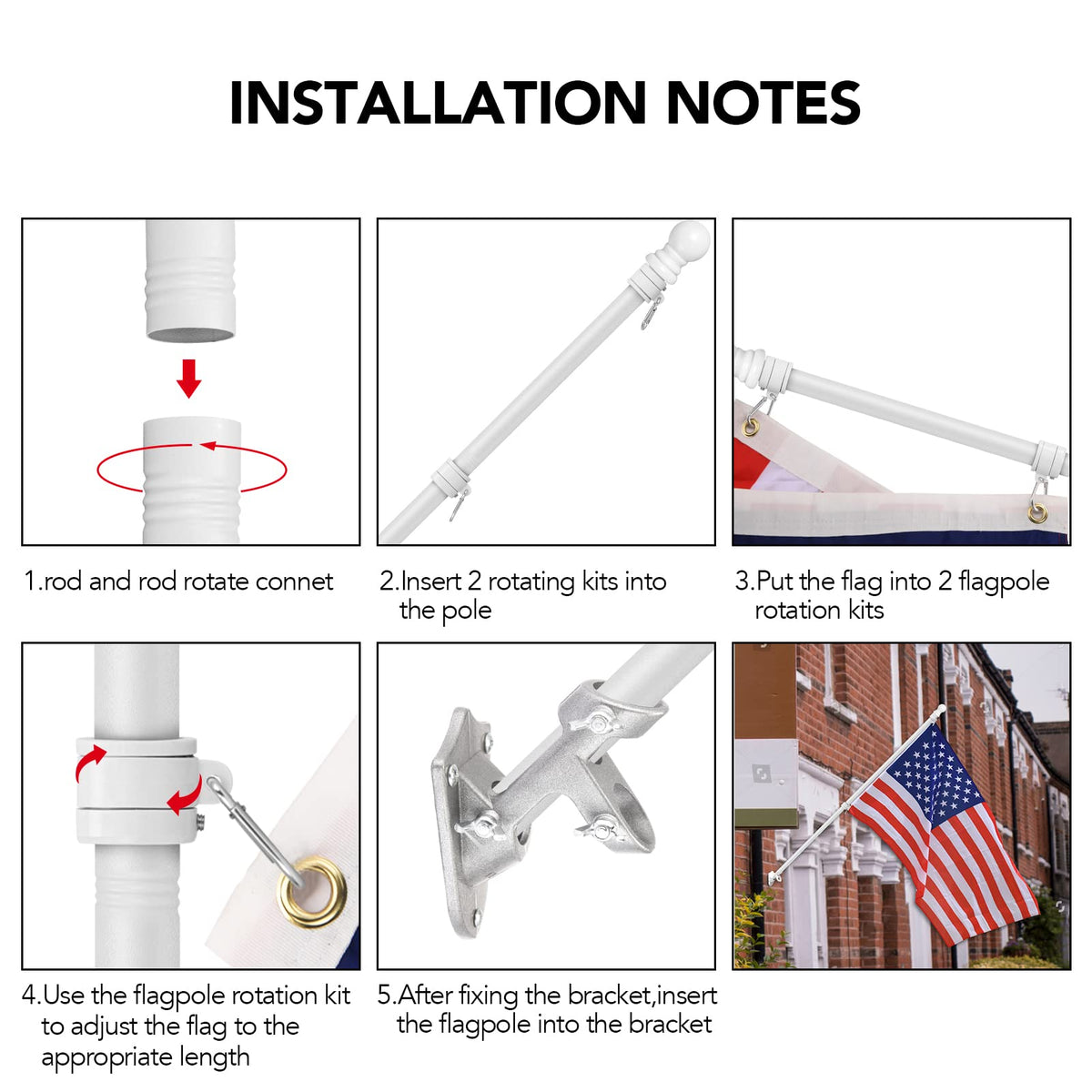 6FT Flag Pole with Bracket and Tangle-Free Rings W491784