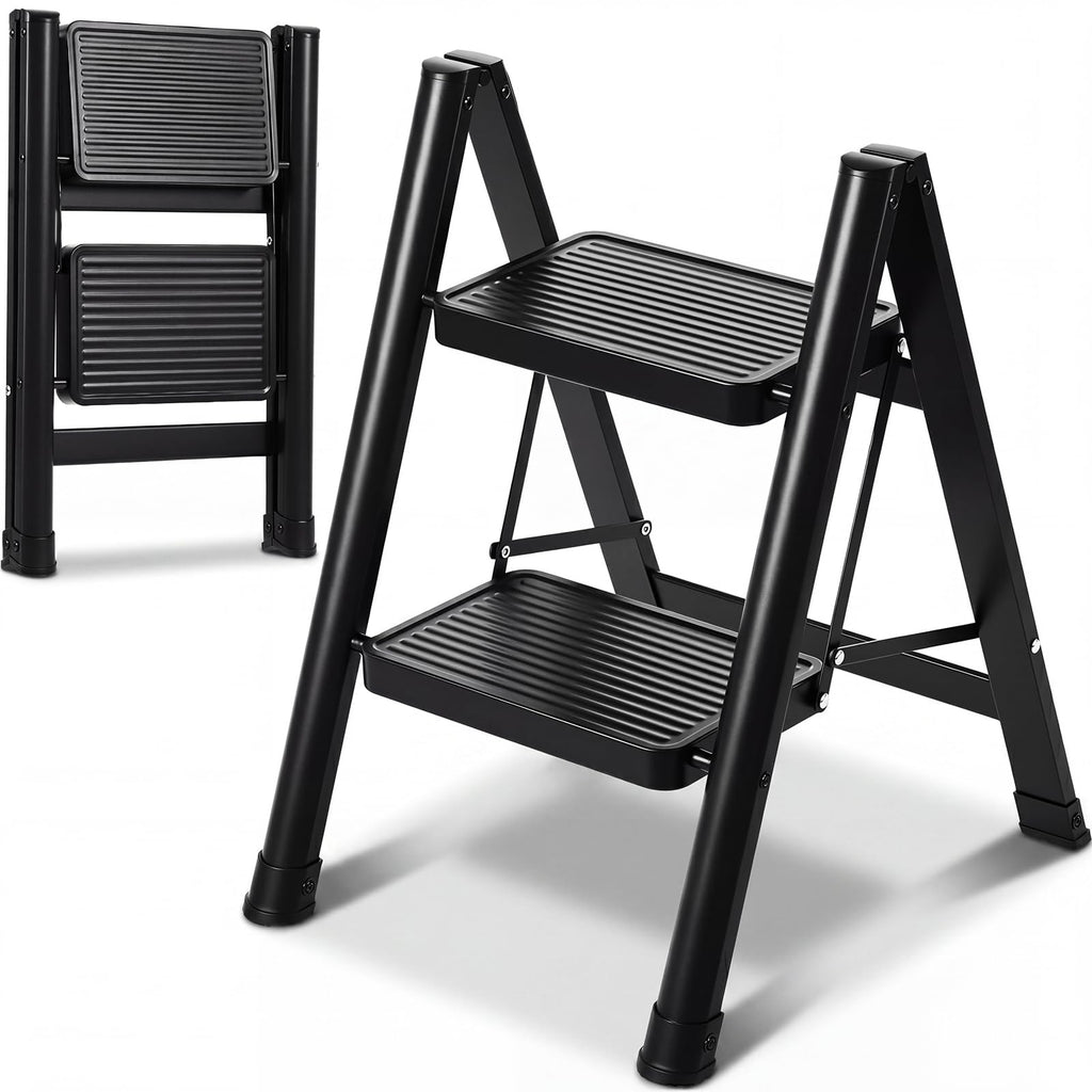 2 Step Carbon Steel Ladder with Anti-Slip Wide Pedal J733
