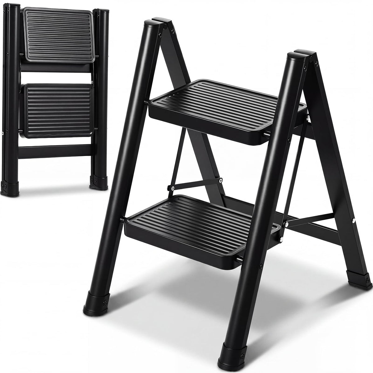 2 Step Carbon Steel Ladder with Anti-Slip Wide Pedal J733