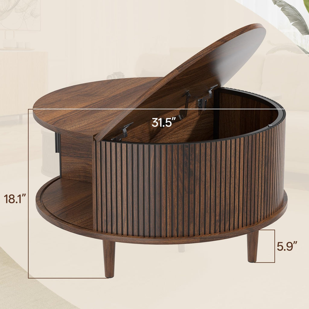 Round Coffee Table with Storage, 31.5", Walnut O9519