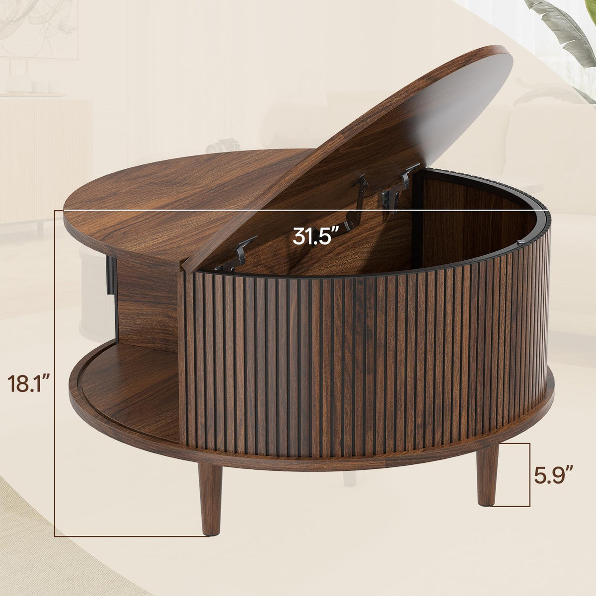 Round Coffee Table with Storage, 31.5", Walnut O9519
