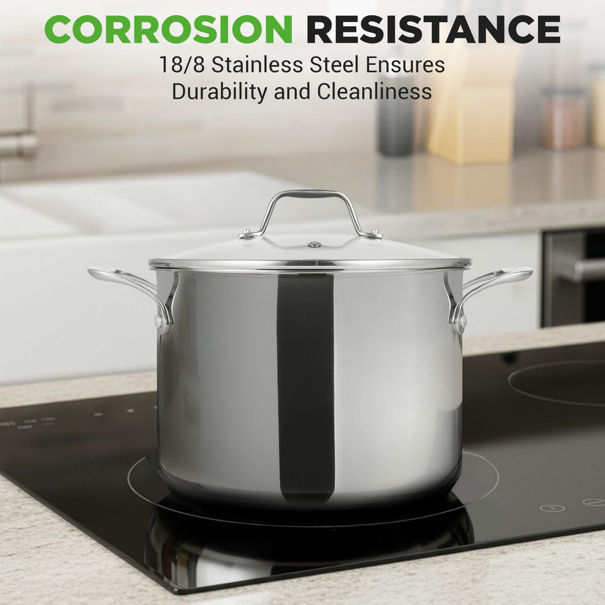 8-Quart Stainless Steel Stock Pot with See-Through Lid I84371