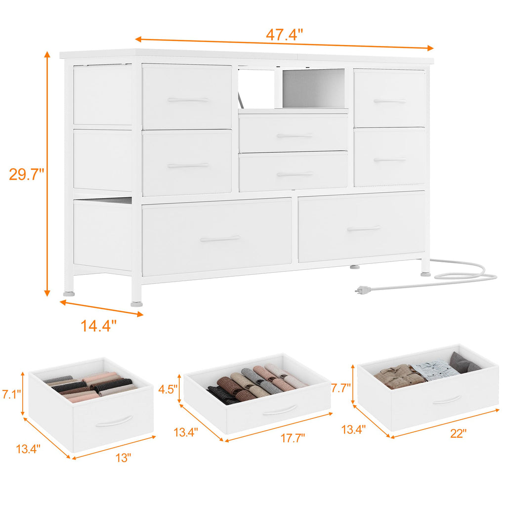 8 Drawer LED TV Stand Dresser with Charging Station L609