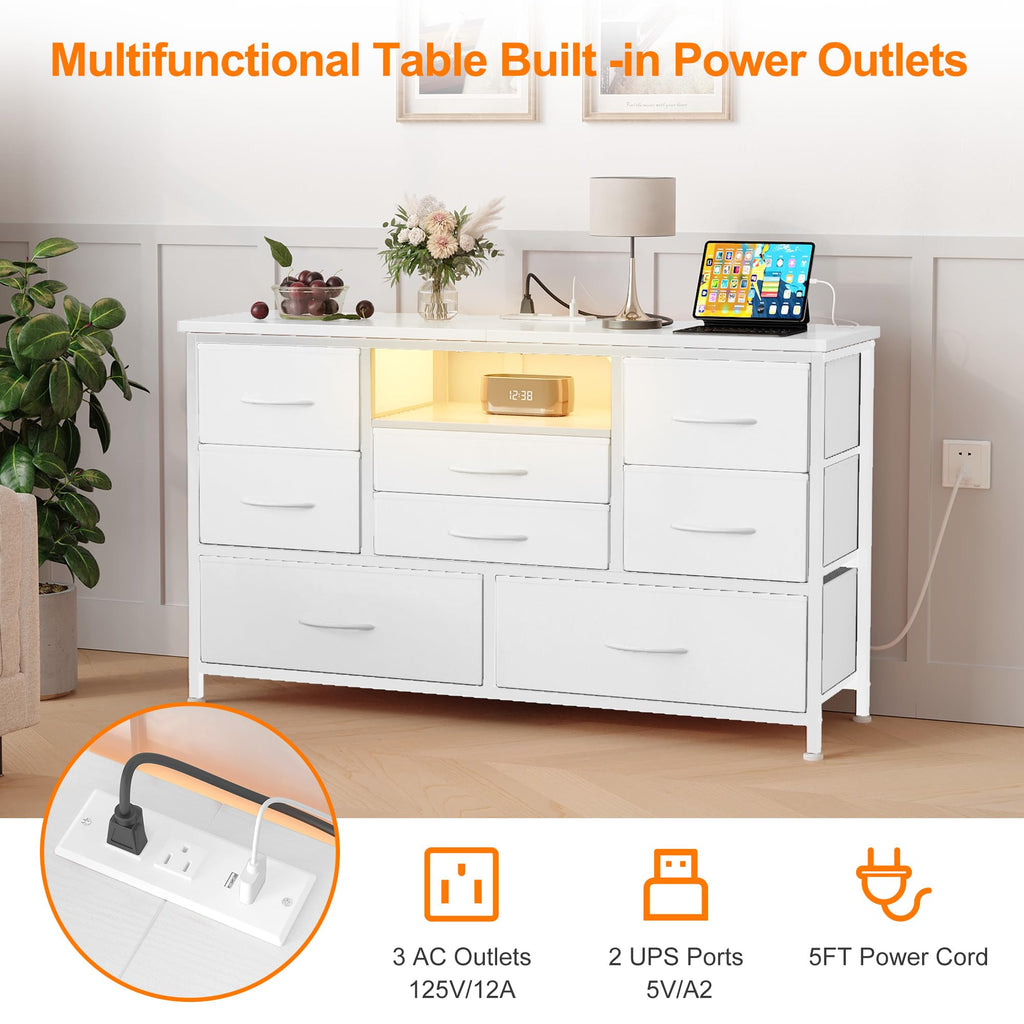 8 Drawer LED TV Stand Dresser with Charging Station L609