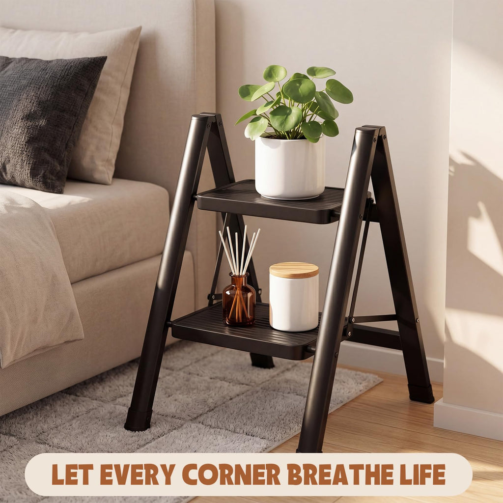 2 Step Carbon Steel Ladder with Anti-Slip Wide Pedal J733