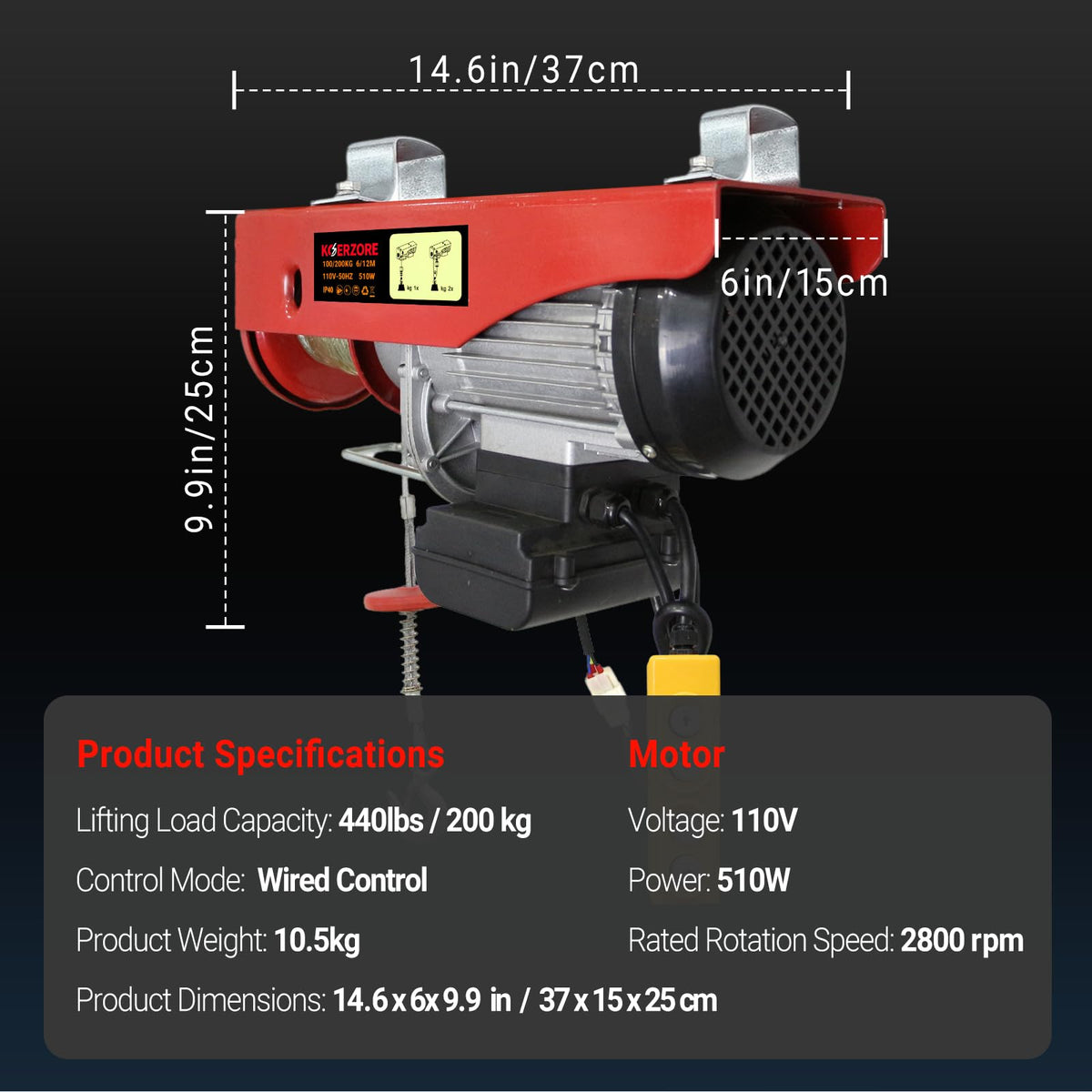 440 Lbs Electric Hoist Winch N87452