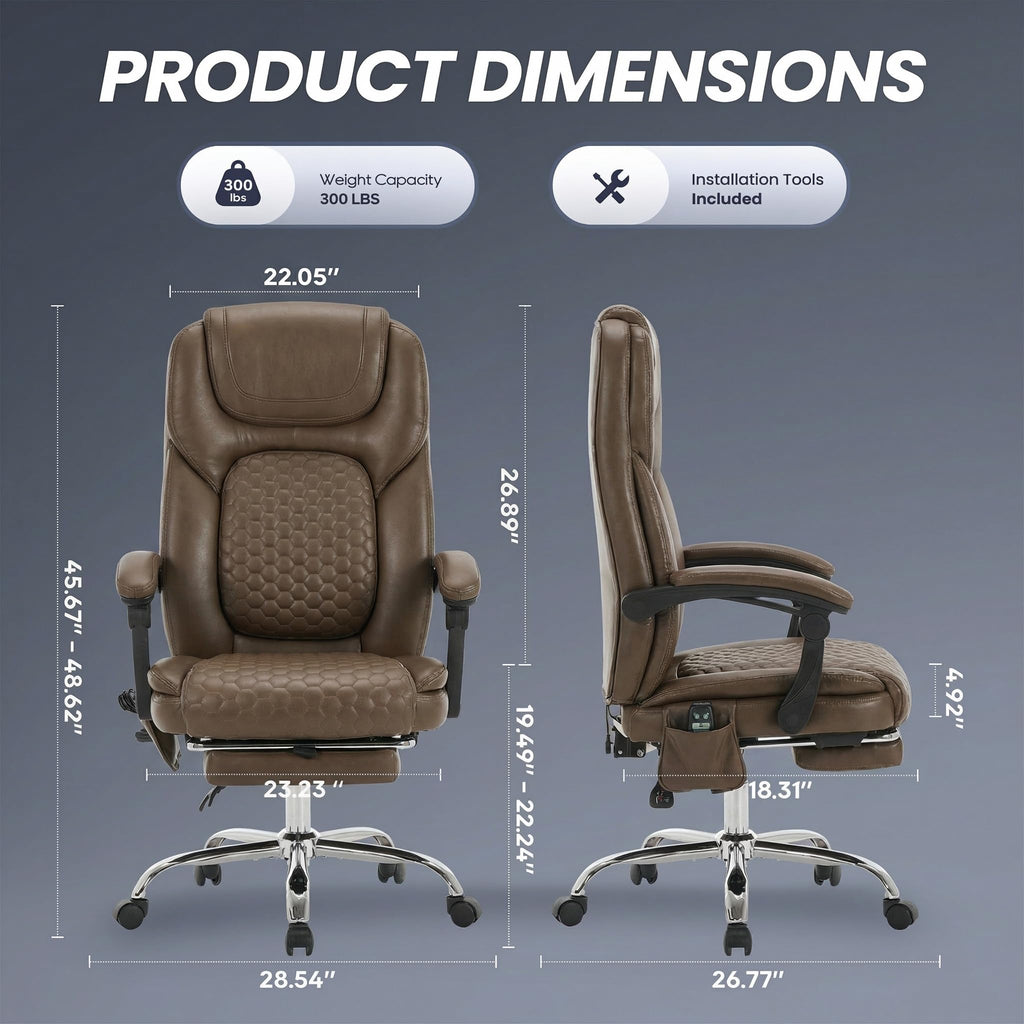 Brown Leather Massage Office Chair with Heat and Footrest Z581