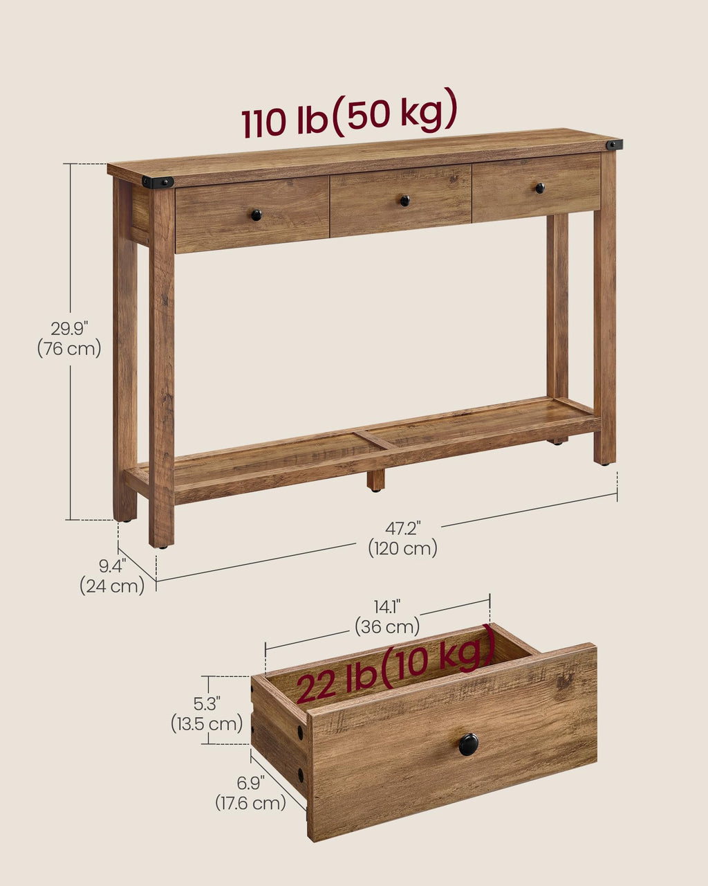 Narrow Console Table with 3 Drawers N209013